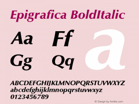 Epigrafica BoldItalic Version 1.00 Font Sample