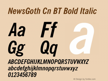 NewsGoth Cn BT Bold Italic mfgpctt-v4.4 Dec 14 1998图片样张
