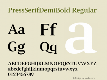PressSerifDemiBold Regular Macromedia Fontographer 4.1.5 30/06/03 Font Sample