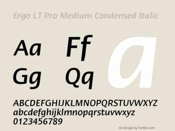 Ergo LT Pro Medium Condensed Italic Version 1.000;PS 001.000;hotconv 1.0.38 Font Sample