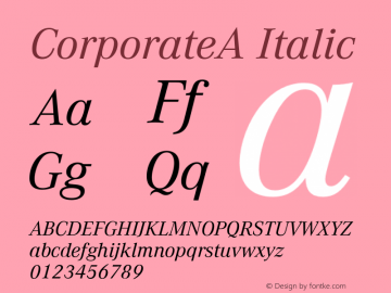 CorporateA Italic Version 1.005 2006 Font Sample