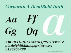CorporateA DemiBold Italic Version 1.005 2006 Font Sample