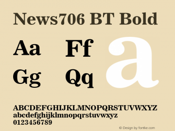 News706 BT Bold Version 1.01 emb4-OT Font Sample