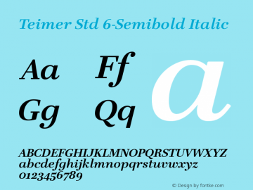 Teimer Std 6-Semibold Italic Version 1.0 | By Tomas Brousil, Suitcase, 2006. | Homemade fixed version Font Sample