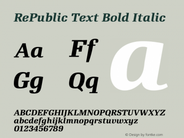 RePublic Text Bold Italic Version 1.0 | By Tomas Brousil, Suitcase, 2004 | Homemade OT version [lacks kerning]图片样张