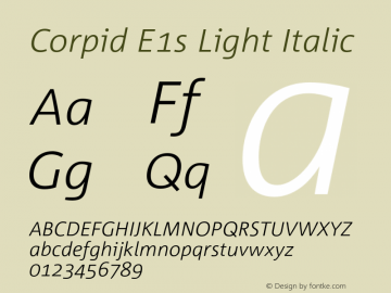 Corpid E1s Light Italic Version 2.039 Font Sample