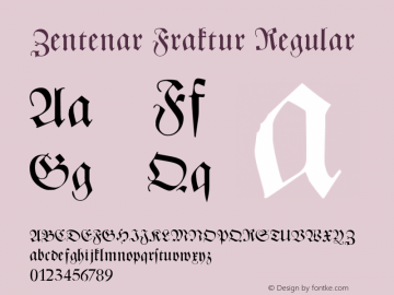 Zentenar Fraktur Regular Macromedia Fontographer 4.1 5/10/97 Font Sample