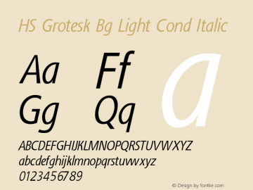 HS Grotesk Bg Light Cond Italic Version 6.101;PS 001.001;hotconv 1.0.38 Font Sample