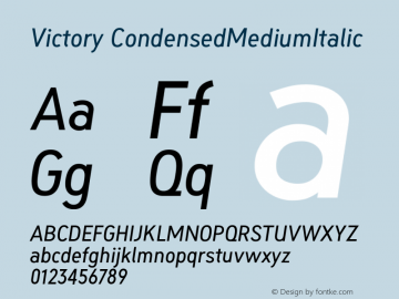 Victory CondensedMediumItalic Version 001.000 Font Sample