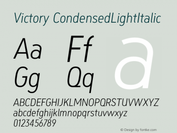 Victory CondensedLightItalic Version 001.000 Font Sample