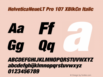 HelveticaNeueLT Pro 107 XBlkCn Italic Version 1.000;PS 001.000;Core 1.0.38 Font Sample