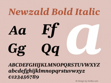 Newzald Bold Italic Version 1.000, initial release Font Sample