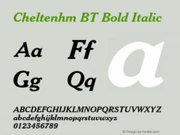 Cheltenhm BT Bold Italic Version 2.001 mfgpctt 4.4 Font Sample