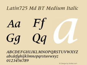 Latin725 Md BT Medium Italic Version 2.001 mfgpctt 4.4 Font Sample