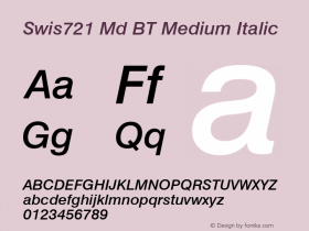 Swis721 Md BT Medium Italic Version 2.001 mfgpctt 4.4图片样张