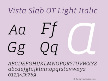 Vista Slab OT Light Italic Version 1.000;PS 001.000;hotconv 1.0.50;makeotf.lib2.0.16970图片样张