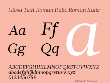 Glosa Text Roman Italic Roman Italic Version 1.0 Font Sample