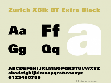 Zurich XBlk BT Extra Black mfgpctt-v4.4 Dec 23 1998 Font Sample