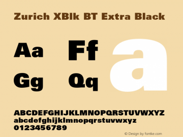 Zurich XBlk BT Extra Black Version 1.01 emb4-OT Font Sample