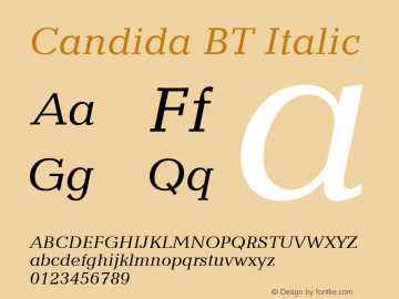 Candida BT Italic mfgpctt-v4.4 Dec 7 1998 Font Sample