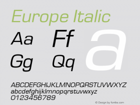 Europe Italic 1.0 Sun Jul 26 13:57:46 1992 Font Sample