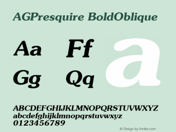 AGPresquire BoldOblique 1.0 Wed Mar 23 11:48:00 1994 Font Sample