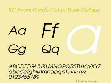 ITC Avant Garde Gothic Book Oblique 19: 11671: 1998图片样张