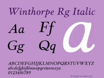 Winthorpe Rg Italic Version 1.000 Font Sample