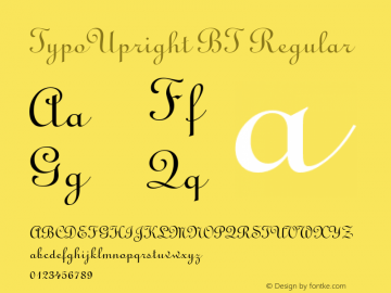 TypoUpright BT Regular mfgpctt-v4.4 Dec 14 1998 Font Sample