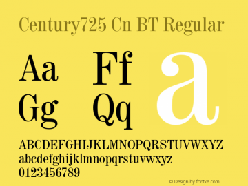 Century725 Cn BT Regular mfgpctt-v4.4 Dec 7 1998 Font Sample