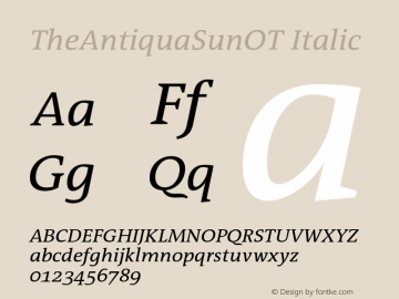 TheAntiquaSunOT Italic Version 2.000 Font Sample