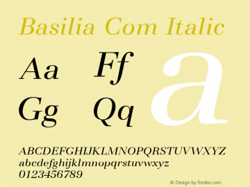 Basilia Com Italic Version 1.01 Font Sample