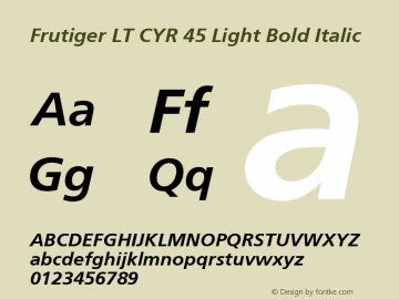 Frutiger LT CYR 45 Light Bold Italic Version 1.01 Font Sample