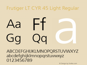 Frutiger LT CYR 45 Light Regular Version 1.01 Font Sample