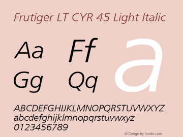 Frutiger LT CYR 45 Light Italic Version 1.01 Font Sample