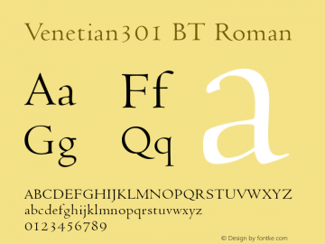 Venetian301 BT Roman mfgpctt-v4.4 Dec 14 1998 Font Sample