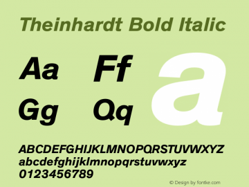 Theinhardt Bold Italic Version 1.000 Font Sample