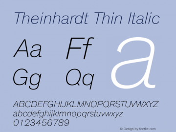 Theinhardt Thin Italic Version 1.000 Font Sample