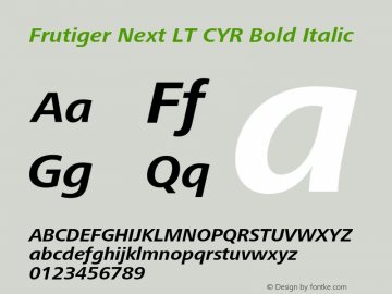 Frutiger Next LT CYR Bold Italic Version 1.00 Font Sample