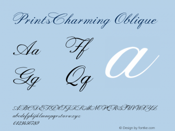 PrintsCharming Oblique Version 001.000 Font Sample