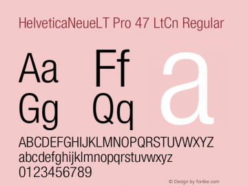 HelveticaNeueLT Pro 47 LtCn Regular Version 1.500;PS 001.005;hotconv 1.0.38 Font Sample