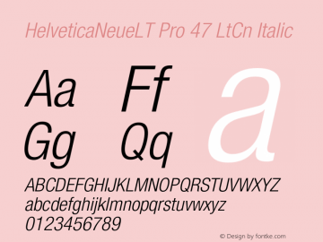 HelveticaNeueLT Pro 47 LtCn Italic Version 1.500;PS 001.005;hotconv 1.0.38 Font Sample