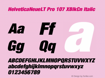 HelveticaNeueLT Pro 107 XBlkCn Italic Version 1.500;PS 001.005;hotconv 1.0.38 Font Sample