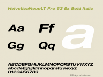 HelveticaNeueLT Pro 53 Ex Bold Italic Version 1.500;PS 001.005;hotconv 1.0.38 Font Sample