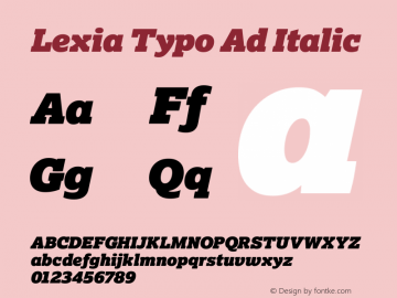 Lexia Typo Ad Italic Version 1.010 Font Sample