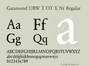 Garamond URW T OT X Nr Regular OTF 1.001;PS 1.05;Core 1.0.29;makeotf.lib1.4.0 Font Sample