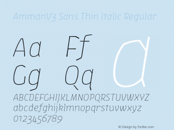 AmmanV3 Sans Thin Italic Regular Version 1.001 Font Sample