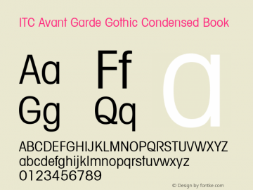 ITC Avant Garde Gothic Condensed Book Version 001.001 Font Sample