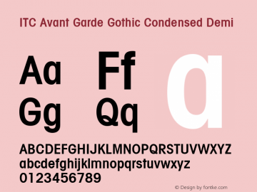 ITC Avant Garde Gothic Condensed Demi Version 001.001 Font Sample