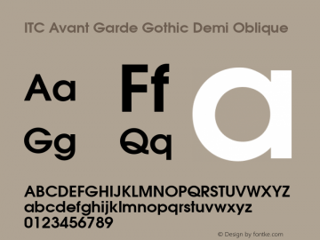 ITC Avant Garde Gothic Demi Oblique Version 003.001 Font Sample